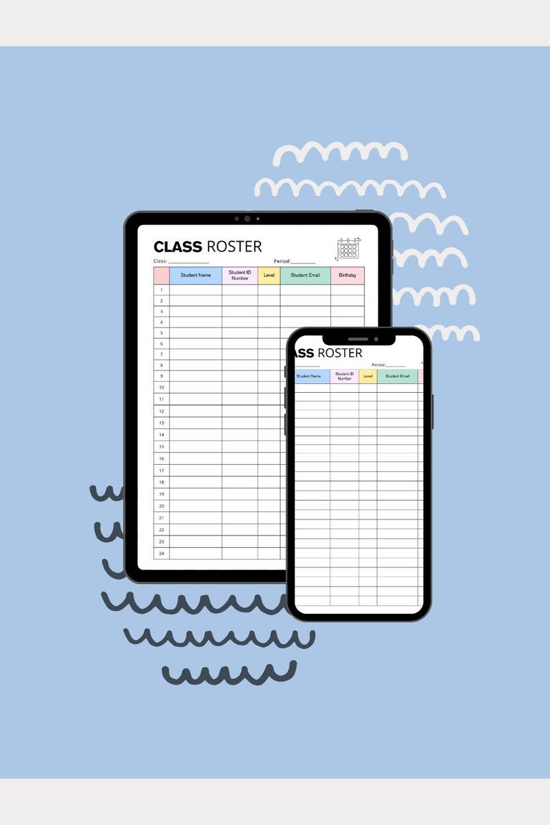 Printable Class Roster Template, Teacher Organizer (editable PDF, A4/US ...