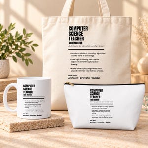 Personalized Computer Science Teacher Gift Set, Computer Science Teacher Gift, Coding Teacher Gift, Custom Teacher Gift, Mug Tote Pouch Set