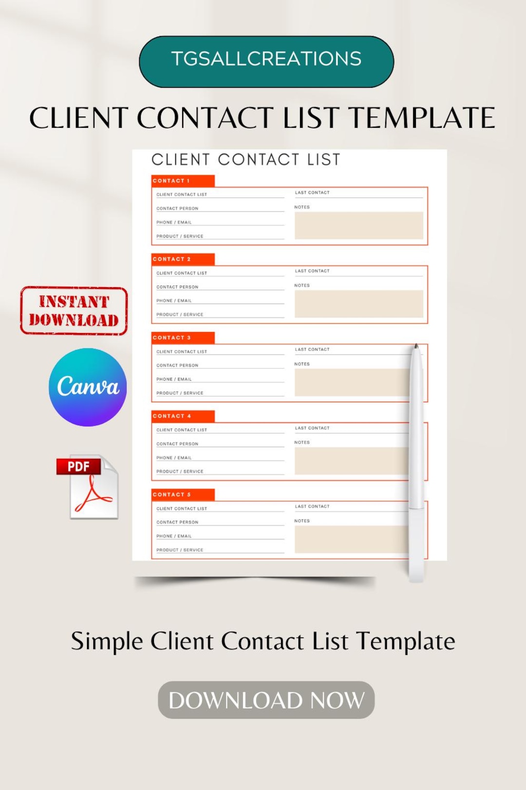 Client Contact List Template, Editable Canva Organizer (printable PDF ...