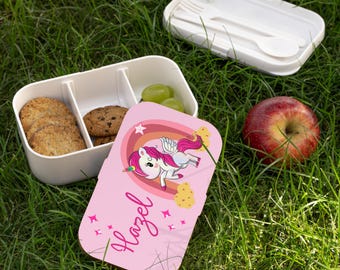Personalized Unicorn Lunch Box, Custom Wooden Lid, School Snack Container