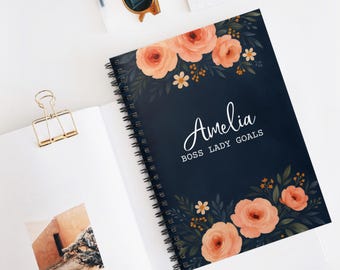 Floral Spiral Notebook - Boss Lady Gift, Custom Name Journal, Women Empowerment Gift, Goal Setting Planner, Motivational Notebook