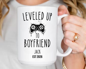Custom Boyfriend Mug, Leveled Up To Boyfriend Mug, Gamer Boyfriend Gift, Personalized Gaming Mug, Anniversary Gift For Him