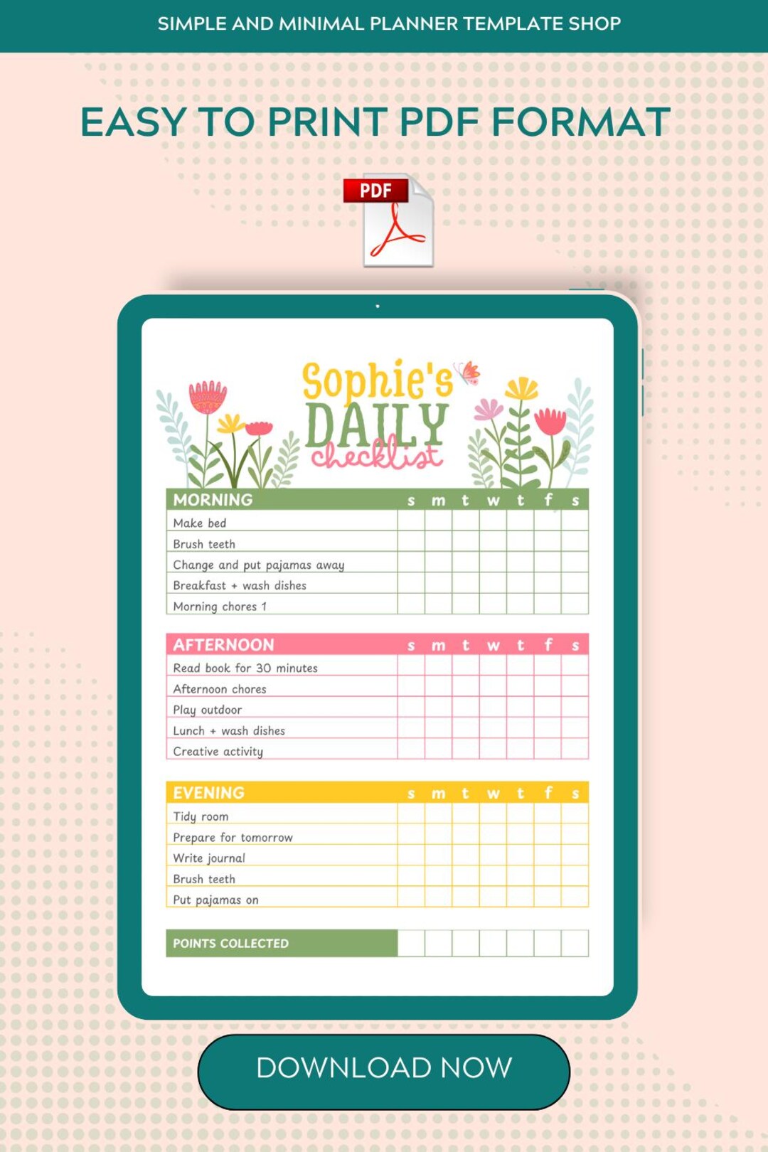Personalized Kids Daily Checklist, Editable Routine Chart (canva PDF ...