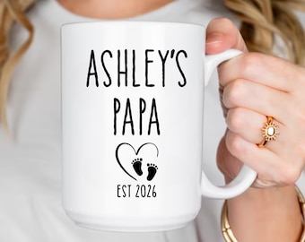 Personalized Papa Coffee Mug, Baby Footprints, Est 2026