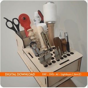 Leather Craft & Desktop Tool Rack - SVG - DXF - Ai - LightBurn (.lbrn2) (3 MM Plywood) Digital Design for Laser Cut Cnc File