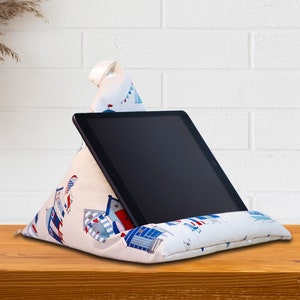 Tablet Pillow Beach Huts, iPad holder, book stand, e-reader beanbag, Kindle stand, reading accessory, ergonomic lap cushion, gift