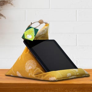 Tablet Pillow Dandelions, iPad holder, book stand, e-reader beanbag, Kindle stand, reading accessory, ergonomic lap cushion, gift