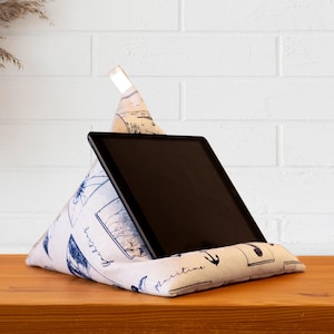Tablet Pillow Sea Symbols, iPad holder, book stand, e-reader beanbag, Kindle stand, reading accessory, ergonomic lap cushion, gift