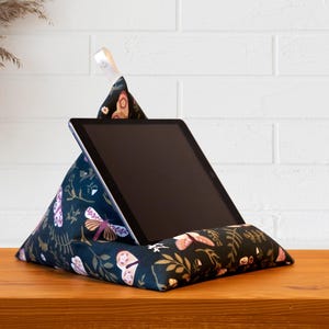 Tablet Pillow Butterflies, iPad holder, book stand, e-reader beanbag, Kindle stand, reading accessory, ergonomic lap cushion, gift