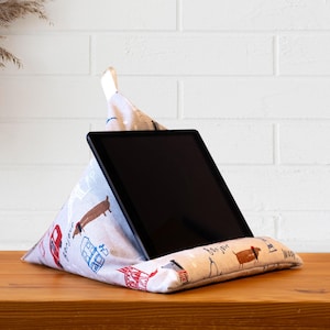 Tablet Pillow Paris, iPad holder, book stand, e-reader beanbag, Kindle stand, reading accessory, ergonomic lap cushion, gift