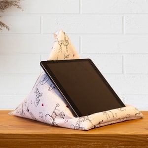 Tablet Pillow Cute Dogs, iPad holder, book stand, e-reader beanbag, Kindle stand, reading accessory, ergonomic lap cushion, gift