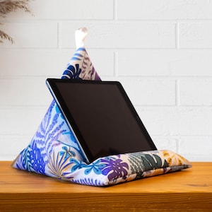 Tablet Pillow Colored Leave, iPad holder, book stand, e-reader beanbag, Kindle stand, reading accessory, ergonomic lap cushion, gift