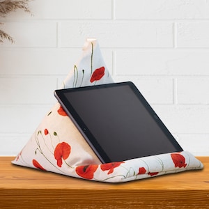 Tablet Pillow Poppies, iPad holder, book stand, e-reader beanbag, Kindle stand, reading accessory, ergonomic lap cushion, gift