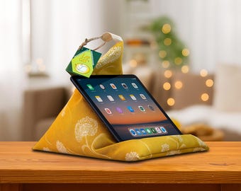 電車型布タブレットスタンド：手作りデバイス用ビーンバッグクッション