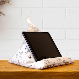 Tablet Pillow High Coffee, iPad holder, book stand, e-reader beanbag, Kindle stand, reading accessory, ergonomic lap cushion, gift