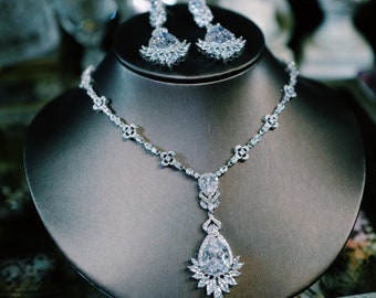 Wedding Jewelry Set for Bride, Bridal CZ Crystal Jewelry Set,  Wedding Necklace Earrings, Gift for Her