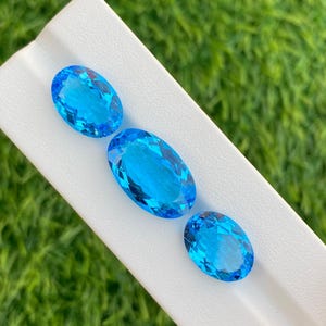 Sky Blue Topaz Faceted Oval 3 pcs set Loose Gemstones in Assorted  for Jewellery Making weight 29 cts