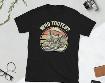 Koszulka z zabawnym pociągiem Who Tooted, koszulka z lokomotywą retro, prezent dla maszynisty kolejowego, koszulka dla miłośników pociągów vintage dla mężczyzn, kobiet i dzieci