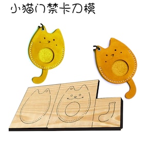 Moule de couteau en cuir fait main, bricolage fait main, moule de couteau laser fait main, carte d'accès de chat mignon, moule de couteau de carte de bus
