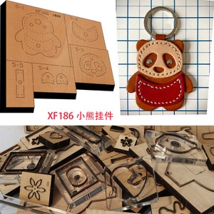 Nueva hoja de acero japonesa con troquel de madera, colgante de panda, llavero, billetera, perforadora artesanal de cuero, herramienta de mano, molde de cuchillo de corte XF186