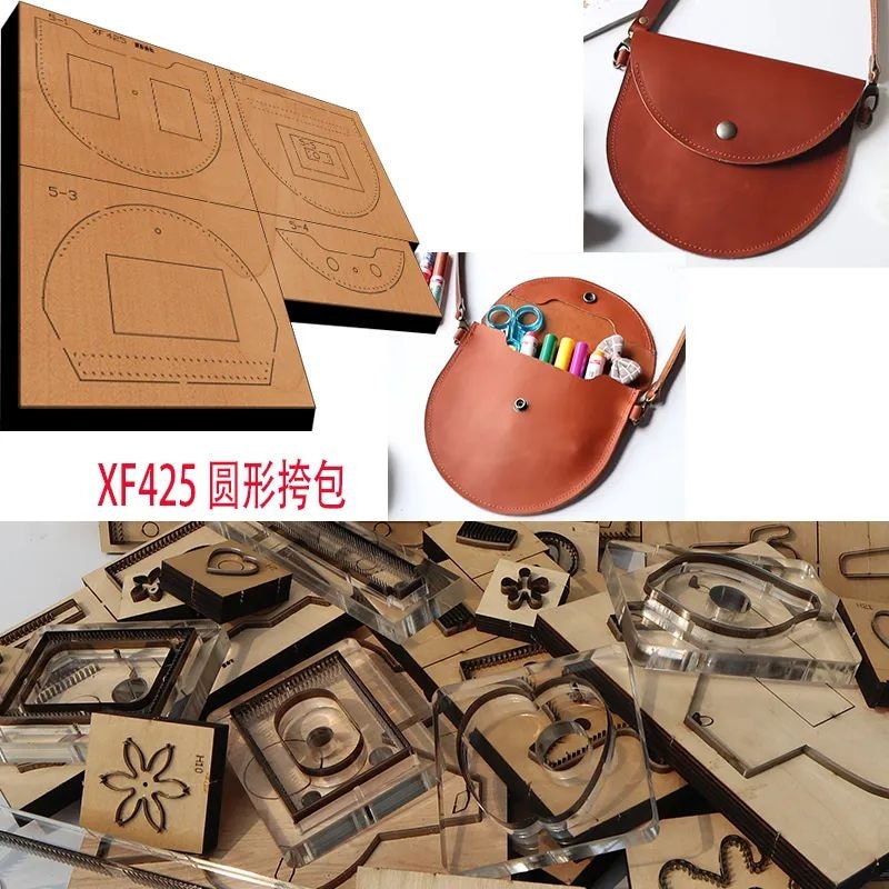 New Japan Steel Blade Wooden Die Round Crossbody Bag Leather
