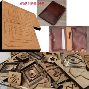 Nouveau paquet de cartes pliant en bois avec lame en acier du japon en deux, poinçon artisanal en cuir, outil à main découpé, moule de couteau XF465