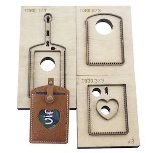 Porta badge, porta biglietti da visita, fustella, stampo per fustella, punzone in metallo cavo, set da 3 pezzi, 13 x 7 cm, fai da te, lavorazione della pelle