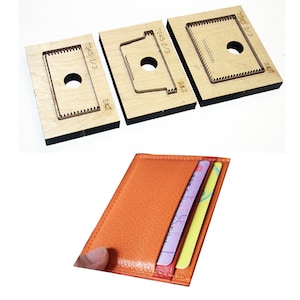 Lame en acier japonaise 3 pièces/ensemble moule bricolage porte-cartes en cuir ensemble de sacs poinçon à main outil couteau moule matrice en bois maroquinerie ensemble d'outils