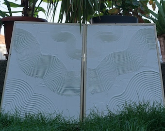 Juego de 2 piezas de arte de pared con textura bohemia, arte de pared de mediados de siglo, decoración bohemia, arte de pared de yeso, arte de pared con textura en lienzo, arte de pared bohemio, decoración del hogar