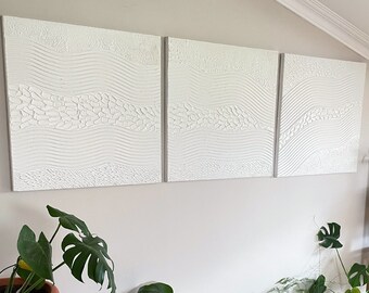 White Wabi Sabi Wall Art, Set of 3 Textured Wall Art, Plaster Wall Art, Textured Art Canvas, Spackle Art, Structure Abstract Painting