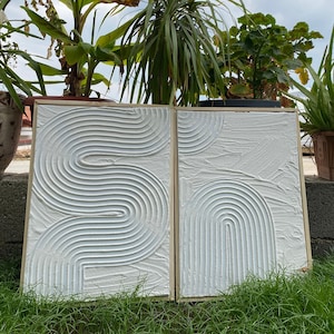 Wabi Sabi Wandkunst, 3D strukturierte Wandkunst, minimalistische Wandkunst, weiße gerahmte Wandkunst, große Wandkunst, Set texturierte Leinwand Wandkunst