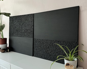 Set of 2 Black Wabi Sabi Wall Art, Abstract Textured Plaster Painting, Sculptural Decor