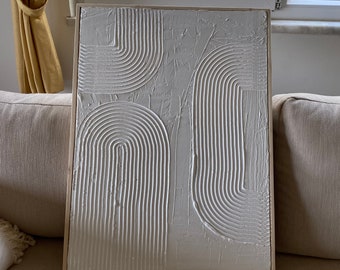 Arte de pared con textura bohemia, arte de pared moderno de mediados de siglo, arte de pared abstracto de yeso, arte de pared con masilla, arte de pared en lienzo, decoración del hogar bohemia