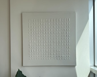 Large Beige Plaster Wall Art - Minimalist Japandi Canvas, Textured Wabi Sabi Above Bed Decor