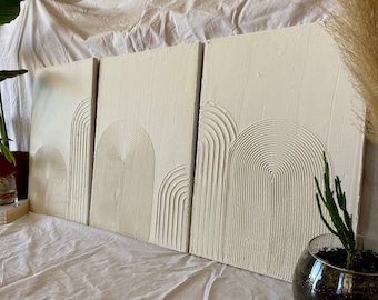 Set of 3 Boho Wall Decor, Textured Wall Art, Plaster Wall Art, Textured Art Canvas, Textured Painting, Boho Home Decor, Canvas Wall Art