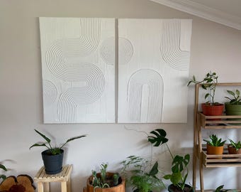 Set of 2 Neutral Abstract Wall Decor, Textured Canvas Painting, Minimalist Living Room Art