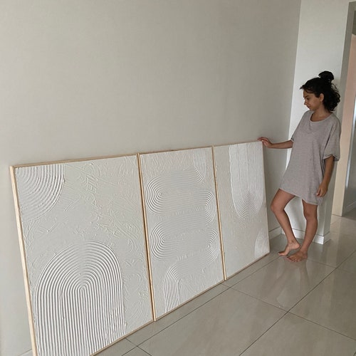 Xlarge Set of 3 Boho Plaster Wall Art Mid Century Wall Art Etsy Australia