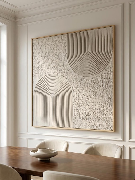 Large 3D Impasto Painting - Wabi Sabi Textured Canvas, Plaster Wall Art Above Couch Decor