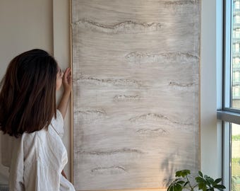 Handgemachte Vintage strukturierte Wandkunst | Abstrakte beige 3D-Leinwand, neutrale minimalistische Malerei für Wohnzimmer oder Schlafzimmer