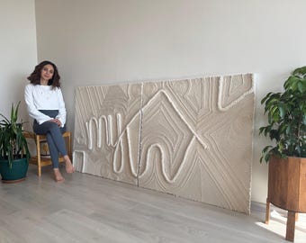 Custom Fiber Art Logo on Canvas Handmade Woven Rope Wall Art for Modern & Minimalist Business Branding, Office Decor and Personalized Decor