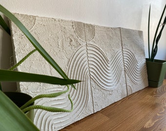 Zestaw 3 teksturowanych obrazów ściennych, sztuka ścienna z gipsu, teksturowana sztuka ścienna z płótna, teksturowany obraz, wystrój domu w stylu boho, dekoracja ścienna w stylu boho, prezent świąteczny