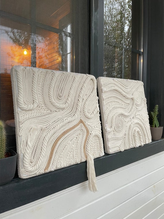 Handmade Fiber Art Wall Hanging, Rope Wall Art, Boho Wall Decor, Contemporary Wal Art, Canvas Wall Art, Boho Wall Hanging, Boho Fiber Art