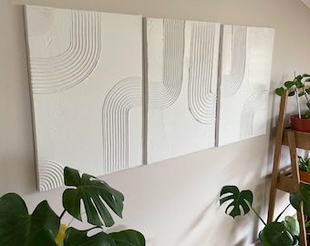 Arte de pared de yeso texturizado bohemio, lienzo moderno, decoración de pared texturizada para sala de estar o dormitorio, decoración minimalista para el hogar, decoración de pared bohemia