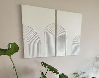 Juego de 2 piezas de arte de pared con textura bohemia, lienzo de yeso hecho a mano, decoración neutra para el hogar, decoración minimalista moderna para sala de estar.