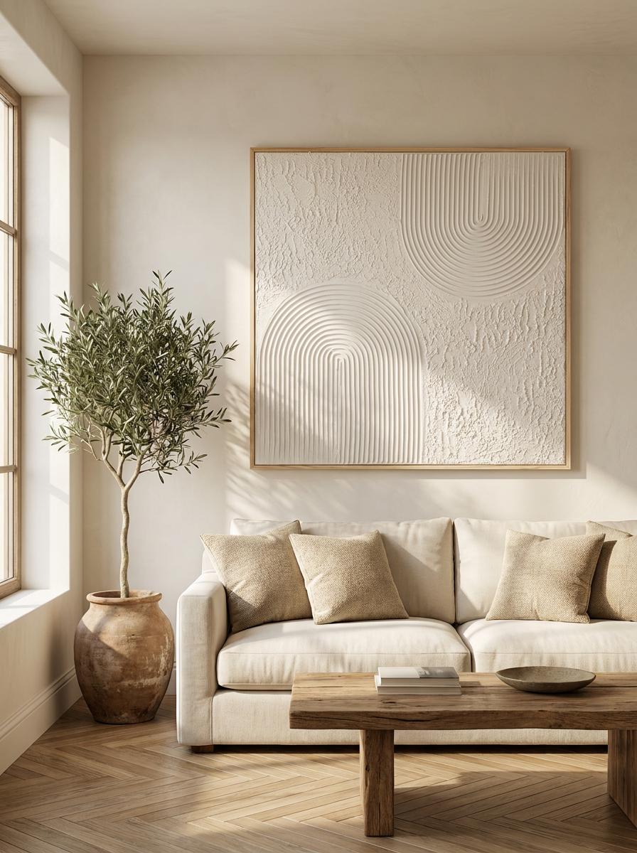 Large 3D Impasto Painting - Wabi Sabi Textured Canvas, Plaster Wall Art ...