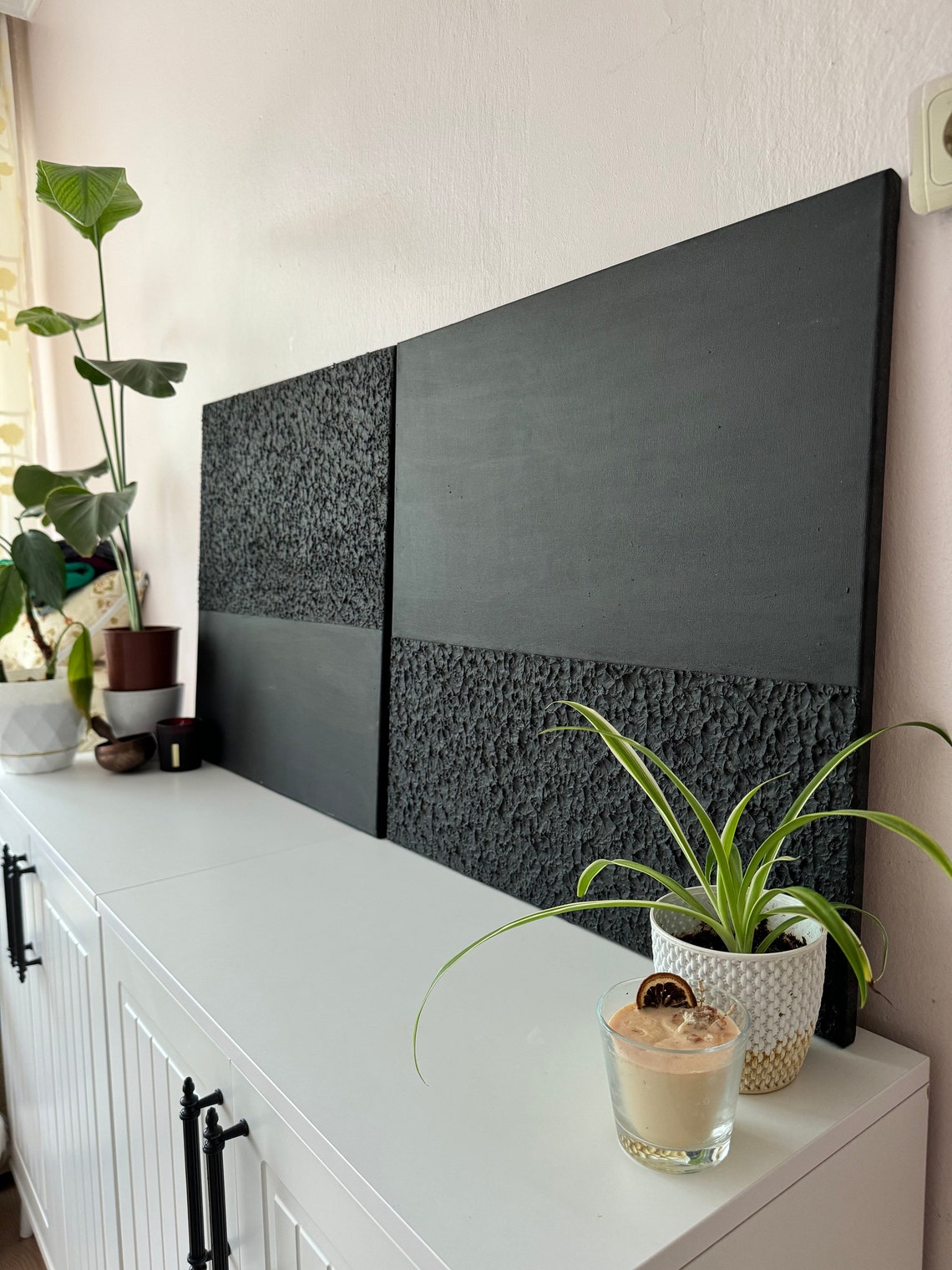 Black Wabi Sabi 3D Textured Wall Art, Minimalist Abstract Painting ...