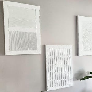 White Minimalist Textured Wall Art, Plaster Canvas Painting, Modern Boho Wall Decor, Neutral Living Room Art, Contemporary Home Decor