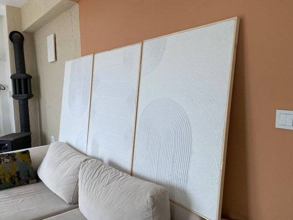 XLarge Set of 3 Boho Plaster Wall Art, Mid Century Wall Art, Textured Wall Art, Textured Art Canvas, Boho Home Decor, Boho Wall Decor