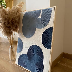 Arte de pared de yeso bohemio azul hecho a mano, arte de pared de mediados de siglo, arte de pared texturizado, lienzo de arte texturizado, pintura texturizada, arte wabi sabi wali.