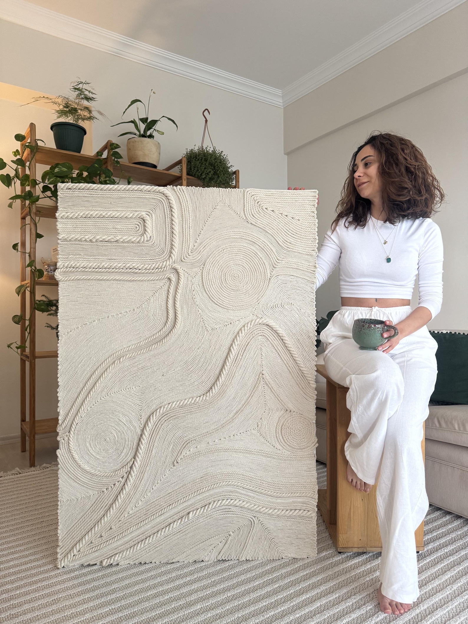 Handmade Fiber Art Wall Hanging: 32x51 inch/80x130 cm